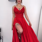 Purple A Line Straps Pleated Satin Long Prom Dress Party Dress SH4843