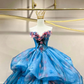Stunning Ball Gown Sweetheart Neck 3D Floral Blue Organza Prom Dress Quinceanera Dress SH7161