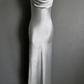 Vintage Elegant Sheath Straps Grey Satin Long Prom Dress Evening Dress SH5140