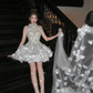 Gorgeous A Line V Neck Silver Beaded Flower Tulle Short Homecoming Dress Cocktail Dress SH3358