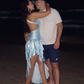 Baby Blue Mermaid One Shoulder Satin Short Open Back Homecoming Dress SH2264