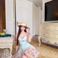 Summer Blue A Line Straps Print Floral Satin Cocktail Dress Homecoming Dress SH6165