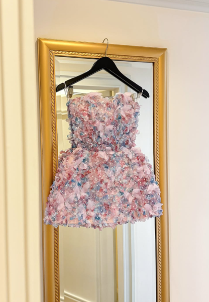 Exquisite Pink 3D Butterfly A Line Strapless Tulle Cocktail Dress Homecoming Dress SH6167
