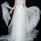 Gentle Flowy A Line Strapless White Tulle Long Wedding Dress SH6626