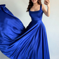 Simple Royal Blue A Line Spaghetti Straps Satin Prom Dress Date Dress SH5549