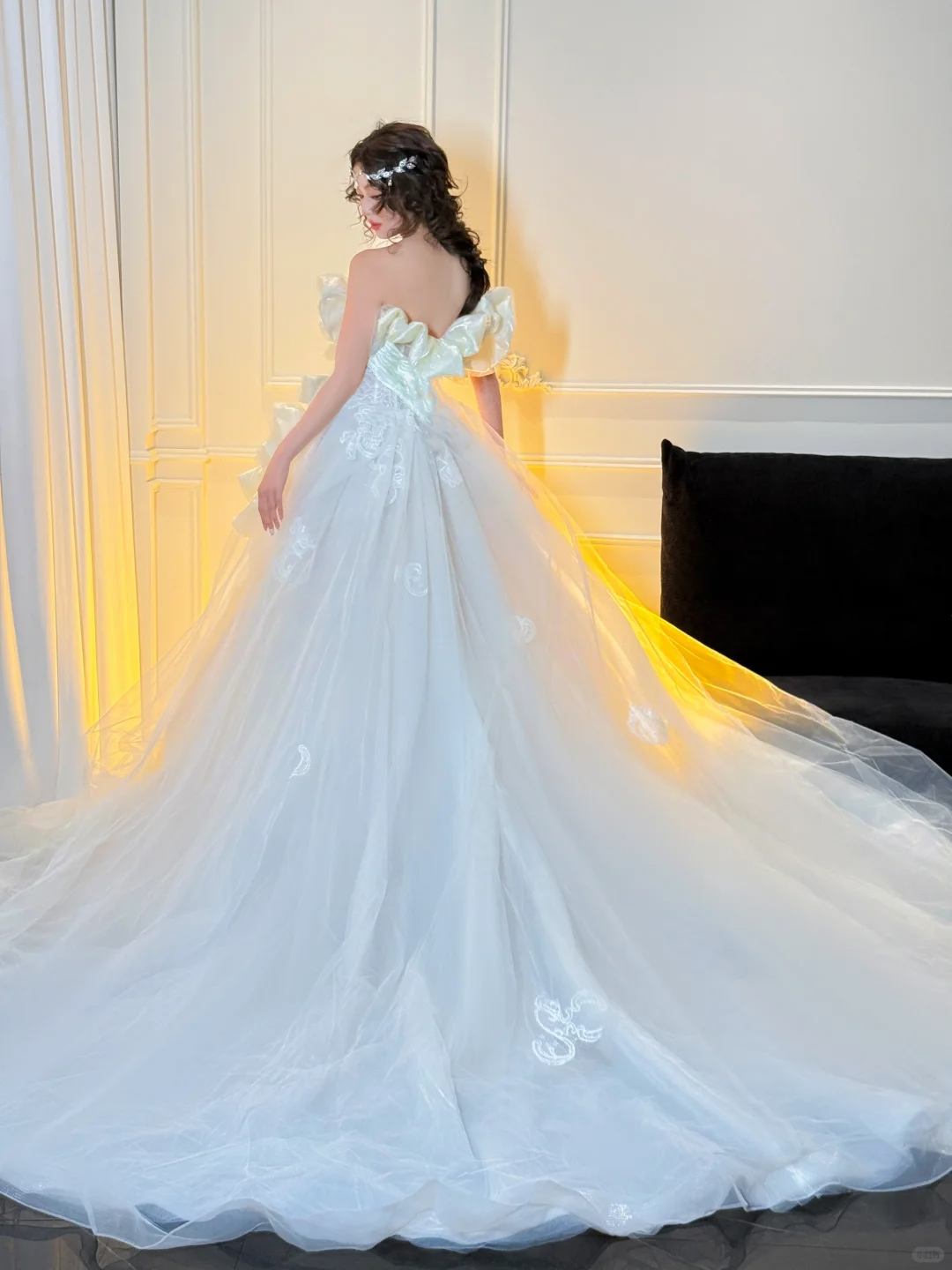 Stunning Ball Strapless White Ruffle Satin Tulle Long Prom Dress Party Dress SH4690