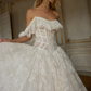 Stunning Ball Gown Off the Shoulder Corset Lace Long Train Wedding Dress SH6991