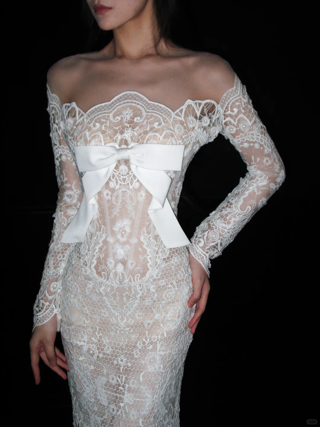 Unique Mermaid Long Sleeve White Exquisite Lace Long Wedding Dress SH8890