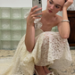 Vintage Light Apricot A Line One Shoulder Lace Wedding Dress SH6174