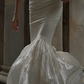 White Elegant Mermaid V Neck Satin Long Prom Dress Wedding Dress SH4616