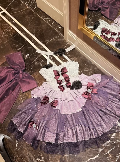 Purple Cute Ball Gown Halter Bow Layered Sequin Tulle Short Prom Dress Homecoming Dress SH6437