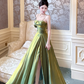 Green A Line Straps Floral Satin Prom Dress Evening Dress Formal Dress SH4086
