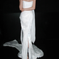Unique Sheath Strapless White Pleated Satin Slit Long Wedding Dress SH6676