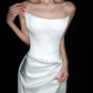 Classic High-class A Line Strapless White Corset Satin Long Wedding Dress SH6669