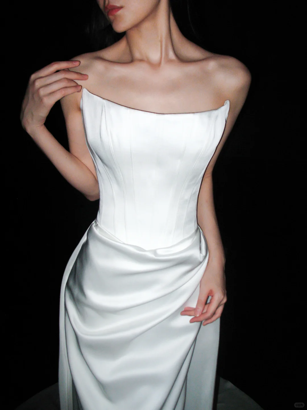 Classic High-class A Line Strapless White Corset Satin Long Wedding Dress SH6669
