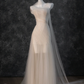 Dreamy Flowy Pleated Dark Ivory Tulle Long Date Dress Evening Dress Prom Dress SH3444