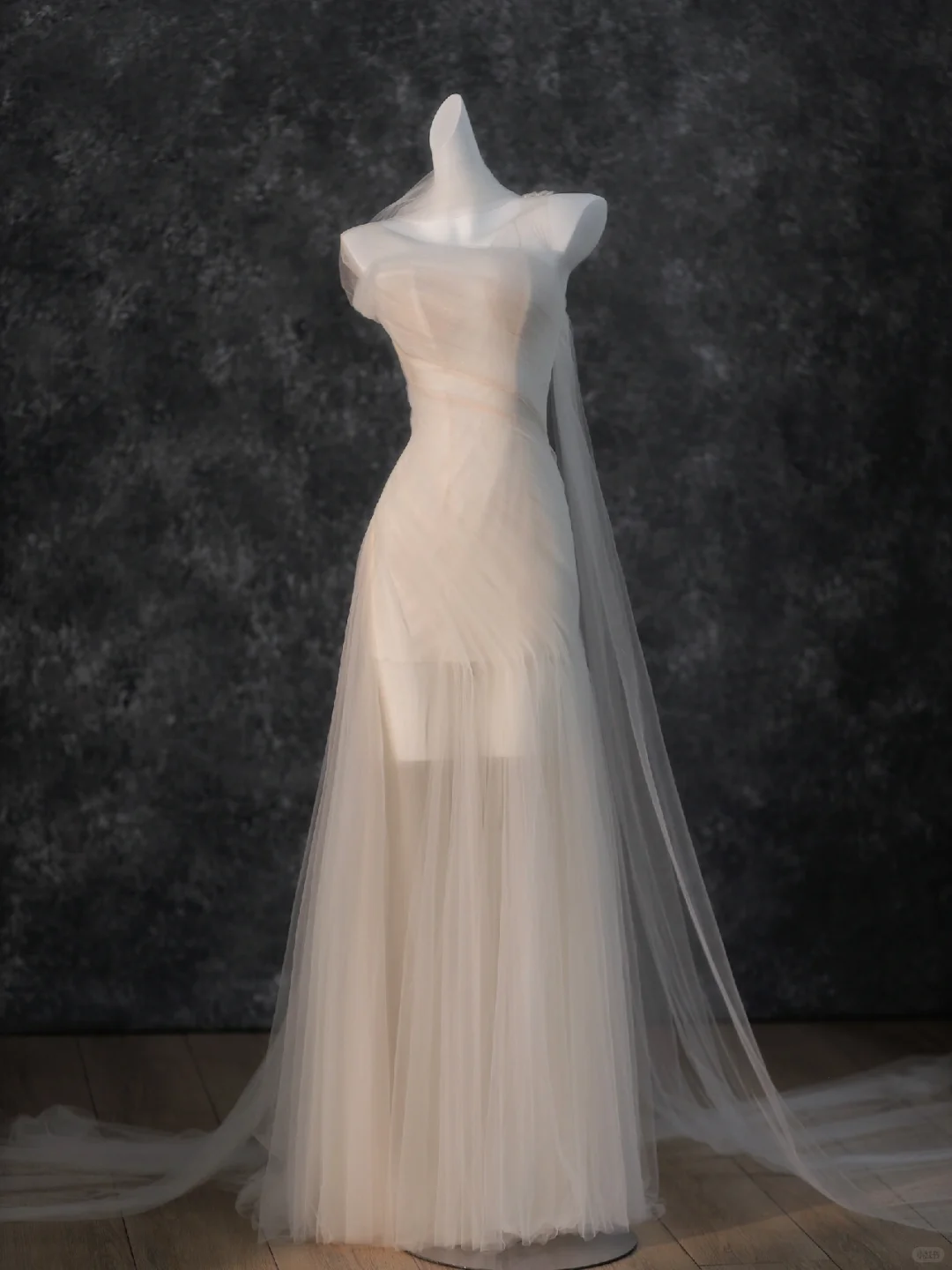 Dreamy Flowy Pleated Dark Ivory Tulle Long Date Dress Evening Dress Prom Dress SH3444