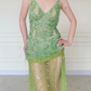 Summer Green A Line V Neck Shiny Beaded Slit Long Prom Dress Evening Dress SH5842