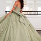 Sweety Green Ball Gown Applique Sequin Tulle Satin Long Prom Dress Quinceanera Dress SH5168