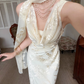 Gentle Mermaid Print Flower Light Champagne Chiffon Long Prom Dress Evening Dress SH6050