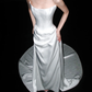 Classic High-class A Line Strapless White Corset Satin Long Wedding Dress SH6669