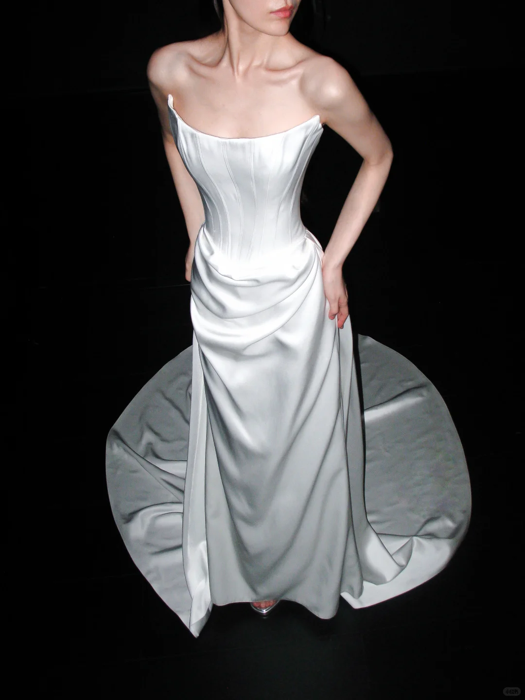 Classic High-class A Line Strapless White Corset Satin Long Wedding Dress SH6669
