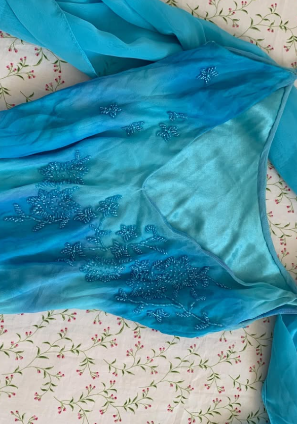 Vintage Blue Ombre Beaded Chiffon Short Prom Dress Homecoming Dress SH7418