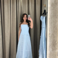 Elegant A Line Strapless Tiered Sky Blue Tulle Prom Dress Evening Dress SH1987