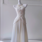 Elegant White A Line Halter Pearl Pleated Chiffon Prom Dress Vacation Dress SH4503