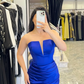 Royal Blue Sheath Strapless Satin Long Prom Dress Evening Dress SH7317