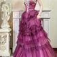 Vintage Rose Madder Ball Gown Strapless Appliques Sequin Tulle Prom Dress Graduation Prom Dress SH5273