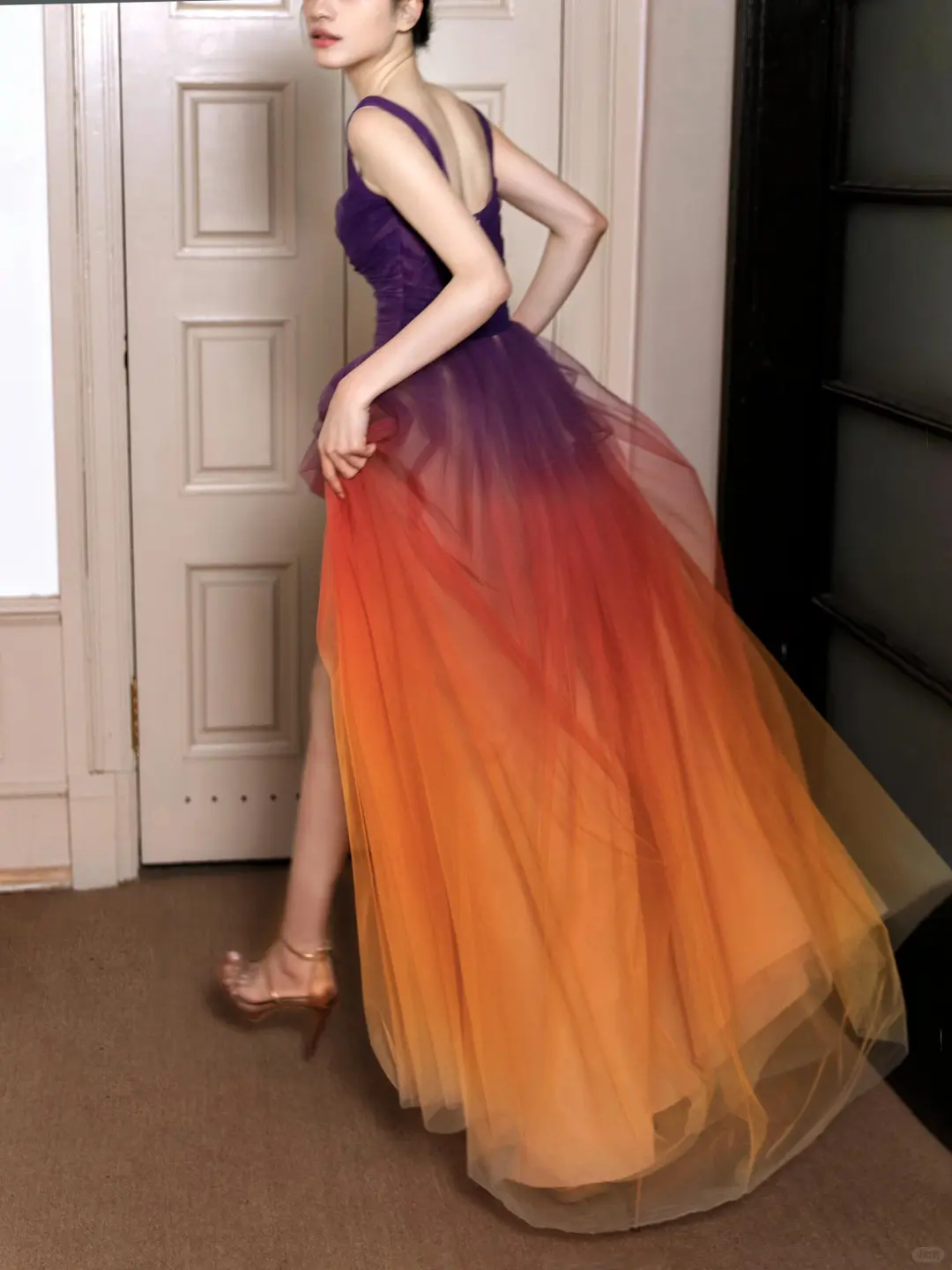 Stunning A Line Straps Purple Orange Ombre Tulle Prom Dress Party Dress SH4737