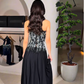 Stunning Beading A Line Strapless Black Satin Long Prom Dress Evening Dress SH6747