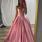Pink Princess A Line Sweetheart Neck Satin Long Prom Dress Evening Dress SH6059