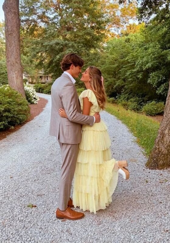 A-Line Square Yellow Tiered Long Prom Dress Princess Tulle Formal Evening Dress SH1049