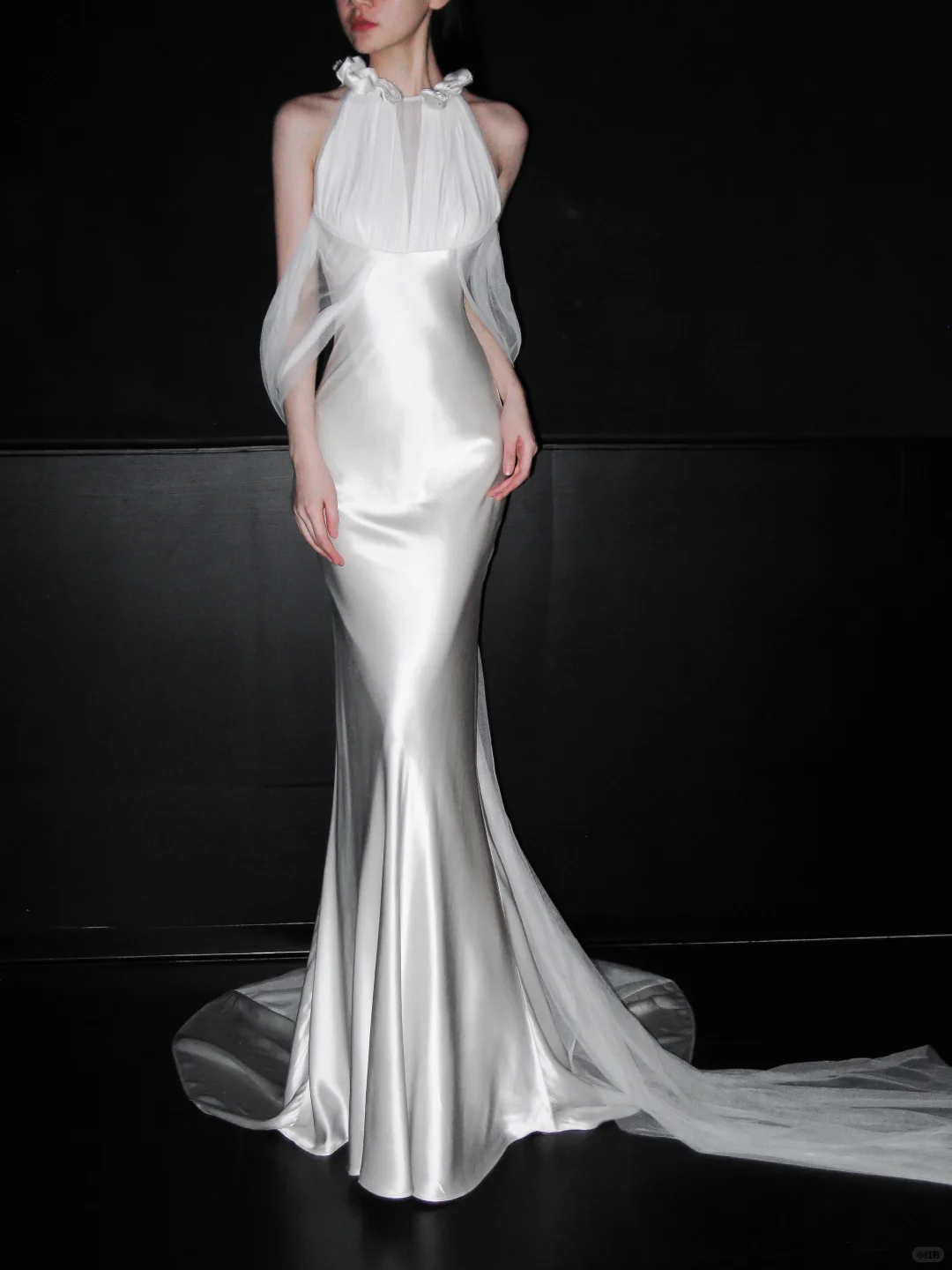 Romantic Mermaid Straps White Satin Tulle Long Wedding Dress SH8930