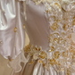 Glamorous Retro Ball Gown Puff Sleeve Beaded Satin Wedding Dress Prom Dress SH5885