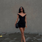 Sexy Black Sheath V Neck Satin Short Prom Dress Homecoming Dress SH6004