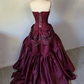 Vintage Burgundy Strapless Beaded Satin Long Prom Dress Party Dress SH5532