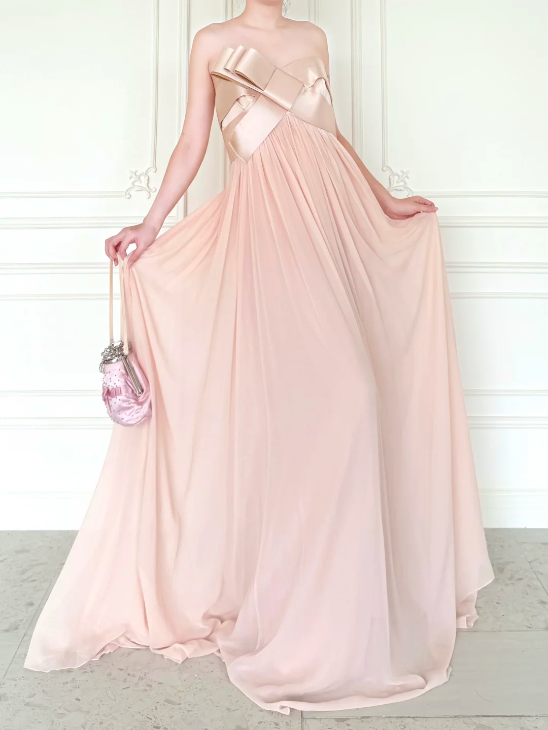 Sweety Light Pink A Line Strapless Chiffon Prom Dress Evening Dress SH6762