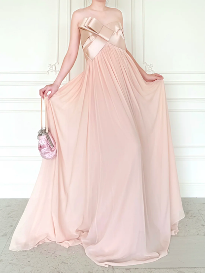 Sweety Light Pink A Line Strapless Chiffon Prom Dress Evening Dress SH6762
