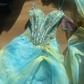 Vintage Summer Green Blue Ombre Appliques Tulle Prom Dress Evening Dress SH5903