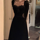 Black French Vintage Velvet Dress Women Elegant Evening Party Mini Dress SH1221
