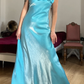 Dazzling Blue A Line Straps Floral Satin Prom Dress Evening Dress Date Dress SH5631