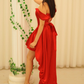 Sexy A Line Off the Shoulder Corset Red Satin Long Short Prom Dress Evening Dress SH2100
