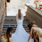 Backless A Line Round Neck Light Yellow Satin Long Bridesmaid Dress Evening Dress with Slit SH3274