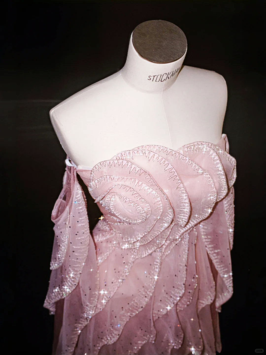 Gentle A Line Off the Shoulder Layered Rhinestone Beaded Pink Organza Long Party Dress SH2927