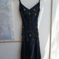 Gorgeous Mermaid Spaghetti Straps Beaded Navy Blue Satin Long Prom Dress SH1150