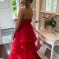 Charming Red A Line Sweetheart Neck Layered Organza Prom Dress Evening Dress SH6707