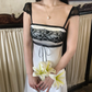 Vintage A Line Classic Lace Satin Long Prom Dress Date Dress SH5559